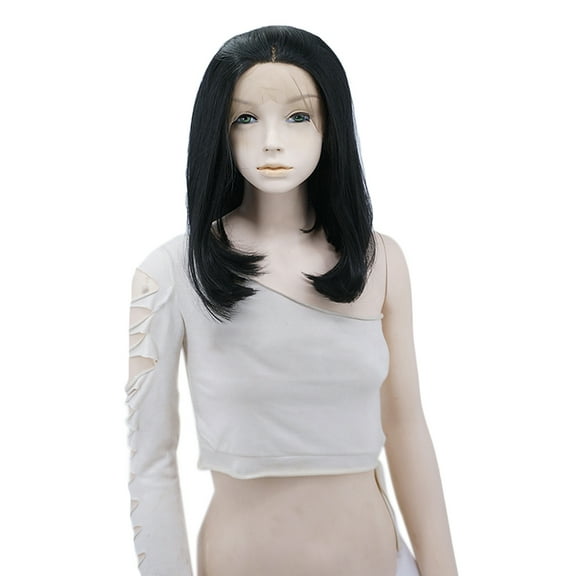 Unique Bargains Lace Front Wigs for Women 14" Black Medium Long Straight Bob with Wig Cap