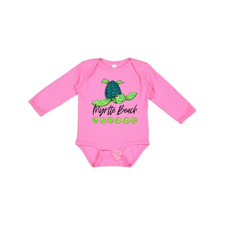 

Inktastic Myrtle Beach Cute Smiling Sea Turtle Gift Baby Boy or Baby Girl Long Sleeve Bodysuit