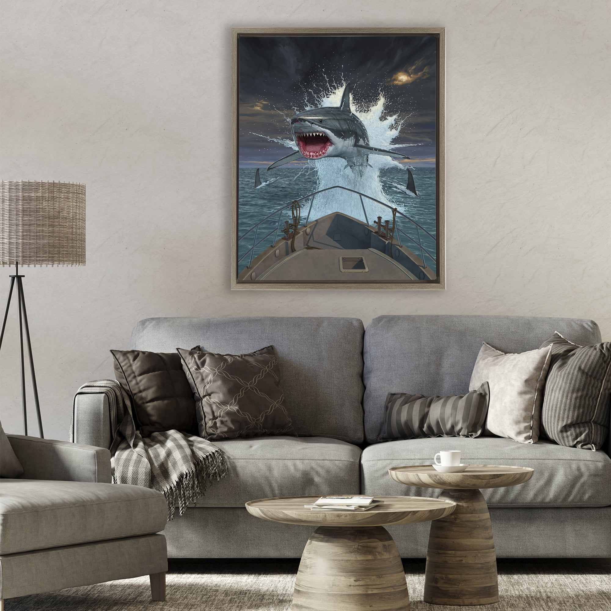 Stupell Industries Fish Out Of Water Brown Framed Floater Canvas Wall Art, design by Vincent Hie