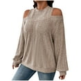 thumbnail image 4 of WREESH Womens Fashion Sweatshirt Casual Crewneck Sweatshirt Solid Color Pullover Loose Fit Long Sleeve Tops Off Shoulder Pullover Comfortable Shirt Beige, 4 of 8