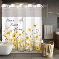thumbnail image 5 of Spring Yellow Flower No Hooks Shower Curtain with Snap-in Liner Home Sweet Home Watercolor Floral Butterfly Shower Curtains for Bathroom, Waterproof, Easy Install, Washable 72"x72", 5 of 9