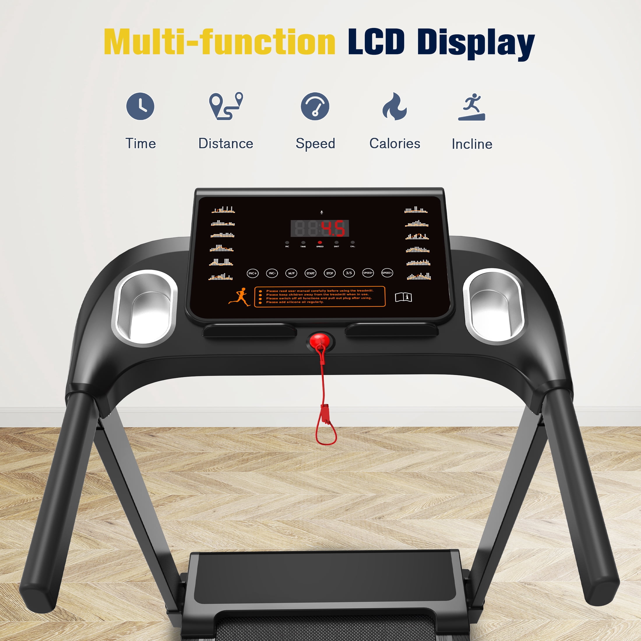Hapycity Foldable Treadmill with 15% Auto Incline - 300 lb Capacity 2.5HP 0.6-7.6MPH with Remote & APP for Home Office