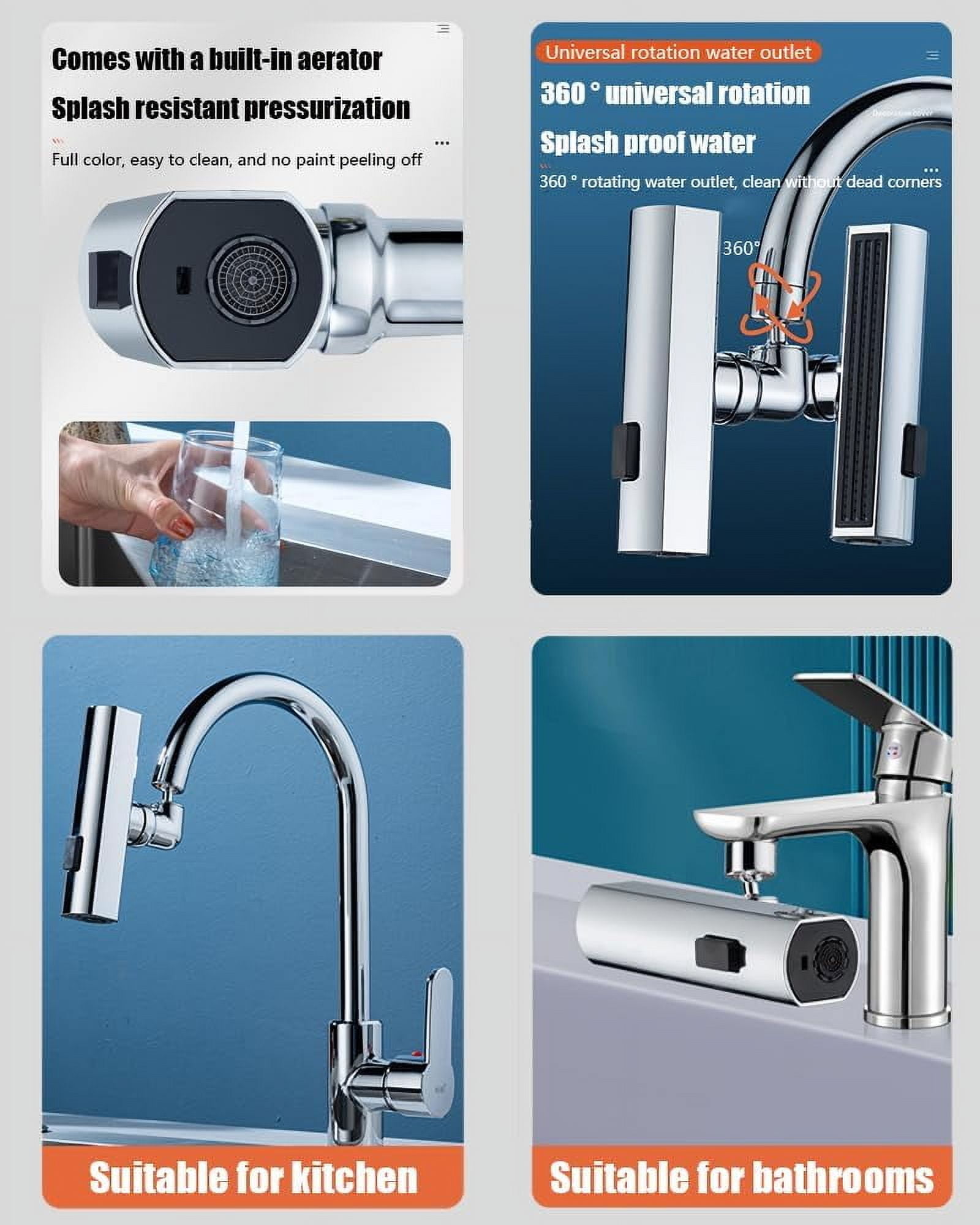 Kitchen 360°Faucet Extender with 55/64''(22mm) Female Thread, Swivel Sink Water Faucet Aerator with 3Modes, Faucet Sprayer Attachment for Kitchen, Faucet Replacement Part FM22