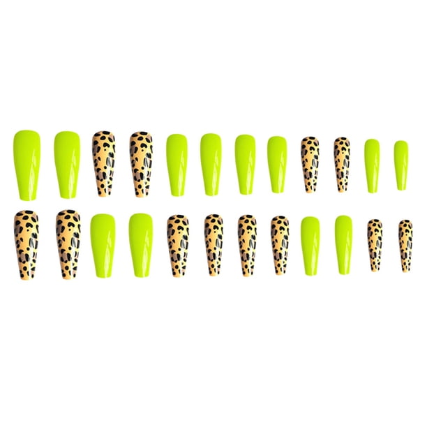 24 uñas postizas extra largas con estampado de leopardo para mujeres