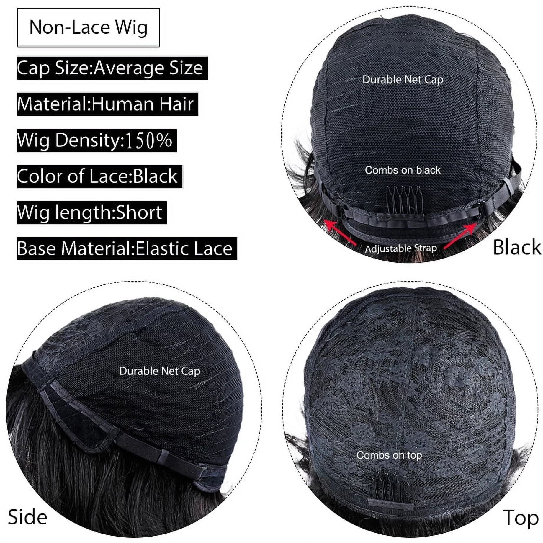 Wigs With Bangs Human Hair Bob Wig For Women Short 12inch 100% Remy Human Hair Wigs Non Lace Front Wigs Machine Made 150% Density Natural Black Color