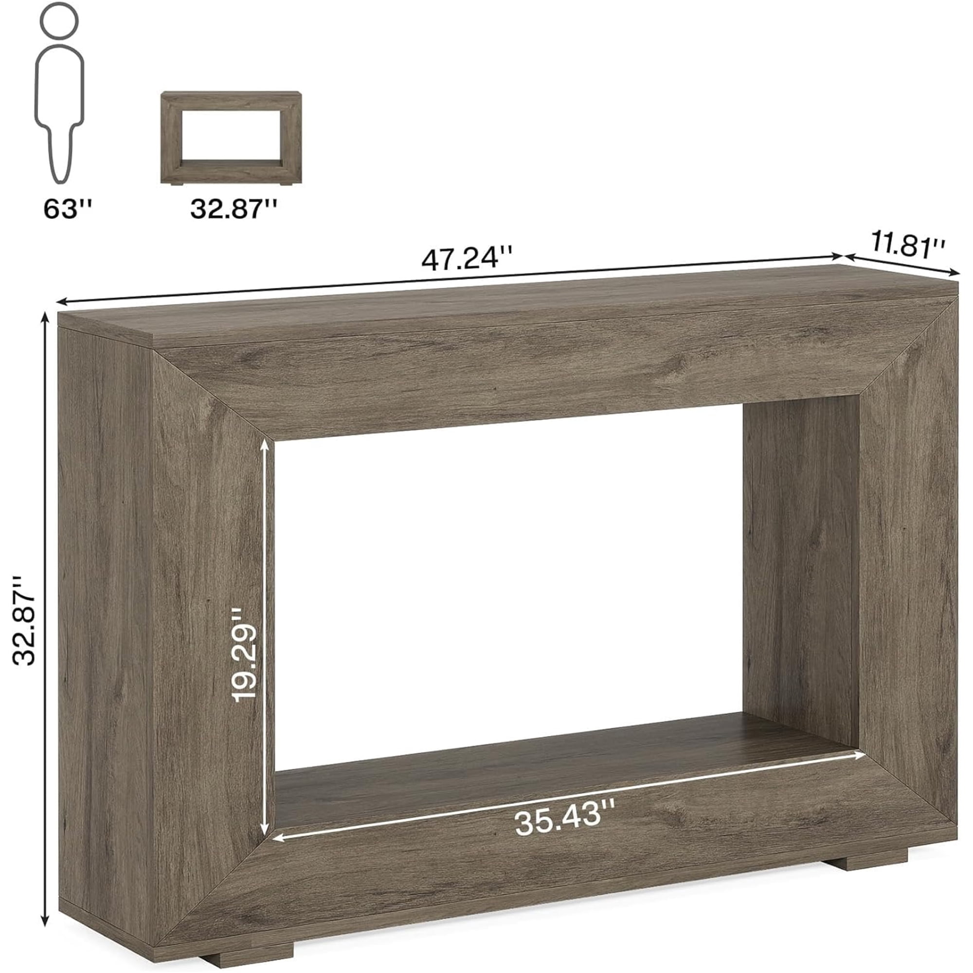 47" Farmhouse Industrial Console Table, Storage Entryway Table For Living Room, Foyer & Entrance With Wood Grain Finish (Grey)