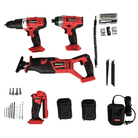 Costway 18V Combo Kit Cordless 4 Tool Compact Drill Driver Reciprocating Saw& Flashlight