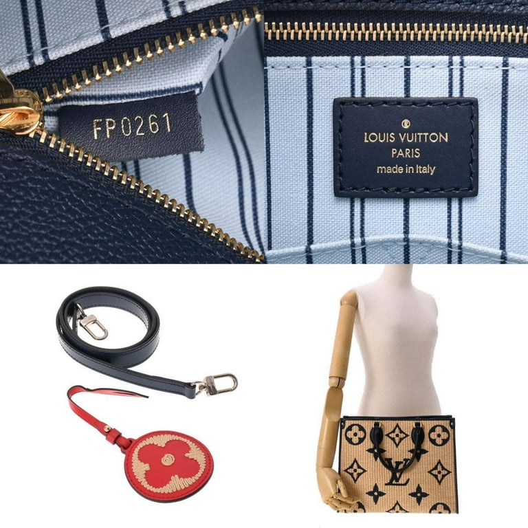 used Pre-owned Louis Vuitton Louis Vuitton Monogram on The Go mm Blue M57723 Ladies Raffia Tote Bag (Good), Adult Unisex, Size: (HxWxD): 26cm x 34cm x