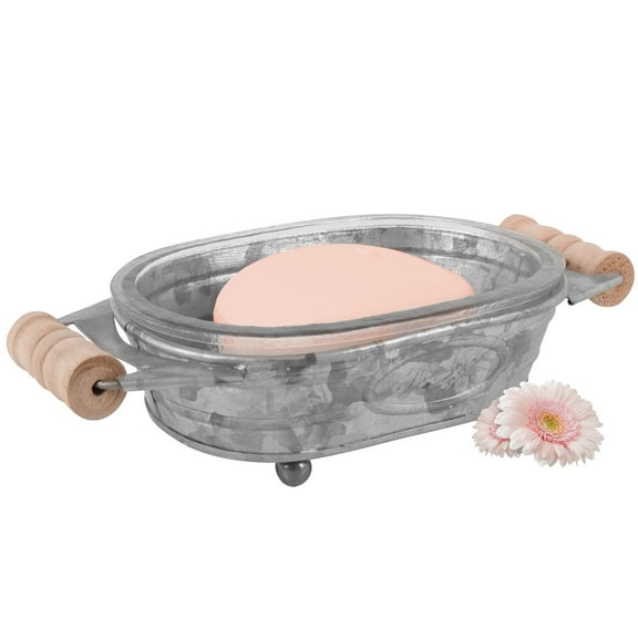 Autumn Alley Glass & Galvanized Rustic Farmhouse Soap Dish for Bathroom