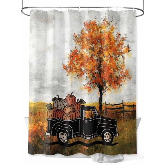 Fsddascl Thanksgiving Pumpkins Shower Curtain Set - Long 72" x 84" Washable Bathtub Curtain with 12 Hooks, Fall Cart Yellow Tree Country Rustic Waterproof Fabric Stall Shower Curtains for Bathroom