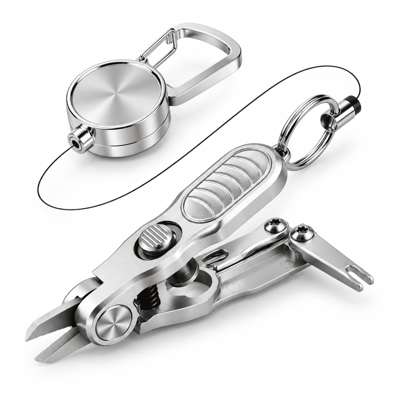 3-in-1 Fly Fishingpers And Knot Tying Toolbo Multi-functional Pliers With Retractable Zinger Reel Serrated Line & Hook Eyener For