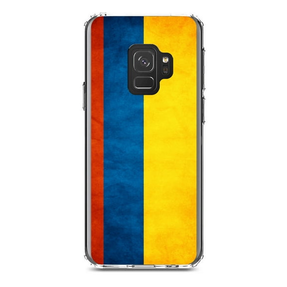DistinctInk Clear Shockproof Hybrid Case for Samsung Galaxy S9 (5.8" Screen) - TPU Bumper, Acrylic Back, Tempered Glass Screen Protector - Colombia Old Flag - Colombia