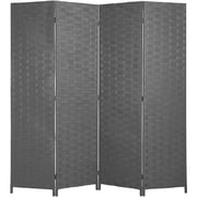 XF XINFENG 4-Panel Foldable Wooden Woven Room Divider, Home/Office, 6 ft, Gray