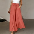 thumbnail image 2 of GigrtiJin Wide Leg Pants for Womens Summer Trendy Flowy Baggy Pants Elastic High Waisted Drawstring Beach Vacation Pants with Pockets, 2 of 5