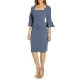 thumbnail image 3 of Adrianna Papell Square Neck 3/4 Bell Sleeves Back Zipper Short Metallic Knit Dress-STEEL BLUE / 0, 3 of 3