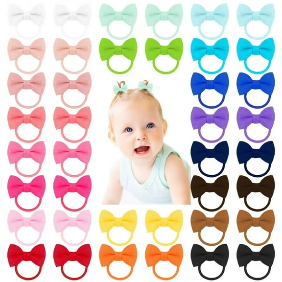 40pcs 2 Inches Baby Hair Ties with Bows Elastics Ponytail Holders Baby Bows Tiny Rubber Ribbon Hair Bands For Baby Girls Infants Hair Accessories