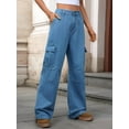 thumbnail image 2 of Women'S Baggy Jeans Pull on Stretchy Loose High Waisted Wide Leg Denim Pants Y2K 90s Denim Blue XXL, 2 of 8