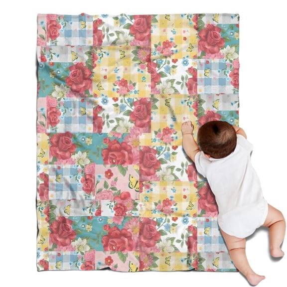 Pioneer Flower Floral Print Pattern Blanket,Comfortable Soft Lamb Wool Throw Blanket,All Season,Warm Lightweight Blankets for Sofa Bed Couch Living Room Chair,30"x40"