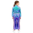 thumbnail image 7 of iiniim 2Pcs Girls Dance Outfits Jazz Hip Hop Dance Metallic Cropped Jacket Pants Set Modern Dancewear Blue 10, 7 of 7
