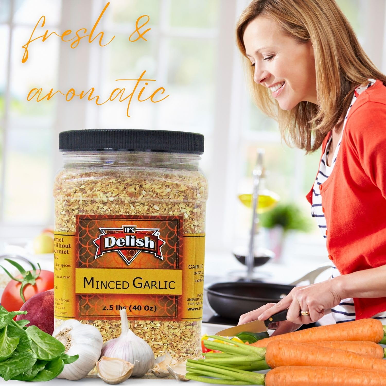 Dried Minced Garlic by Its Delish, 2.5 lbs 40 Oz Jumbo Container Jar  All Natural Peeled Chopped Garlic Cloves Dehydrated, No Preservatives, No Artificial Flavor Added, Certified Kosher