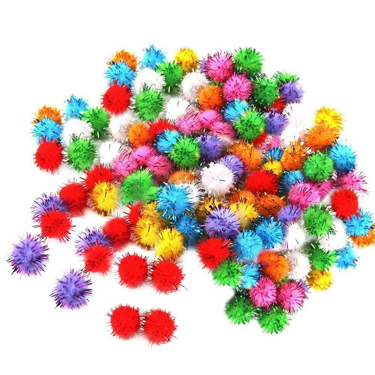 Ounona 200pcs Assorted Sparkle Glitter Pom Poms Balls for Arts Craft Kids DIY Accessories 30mm