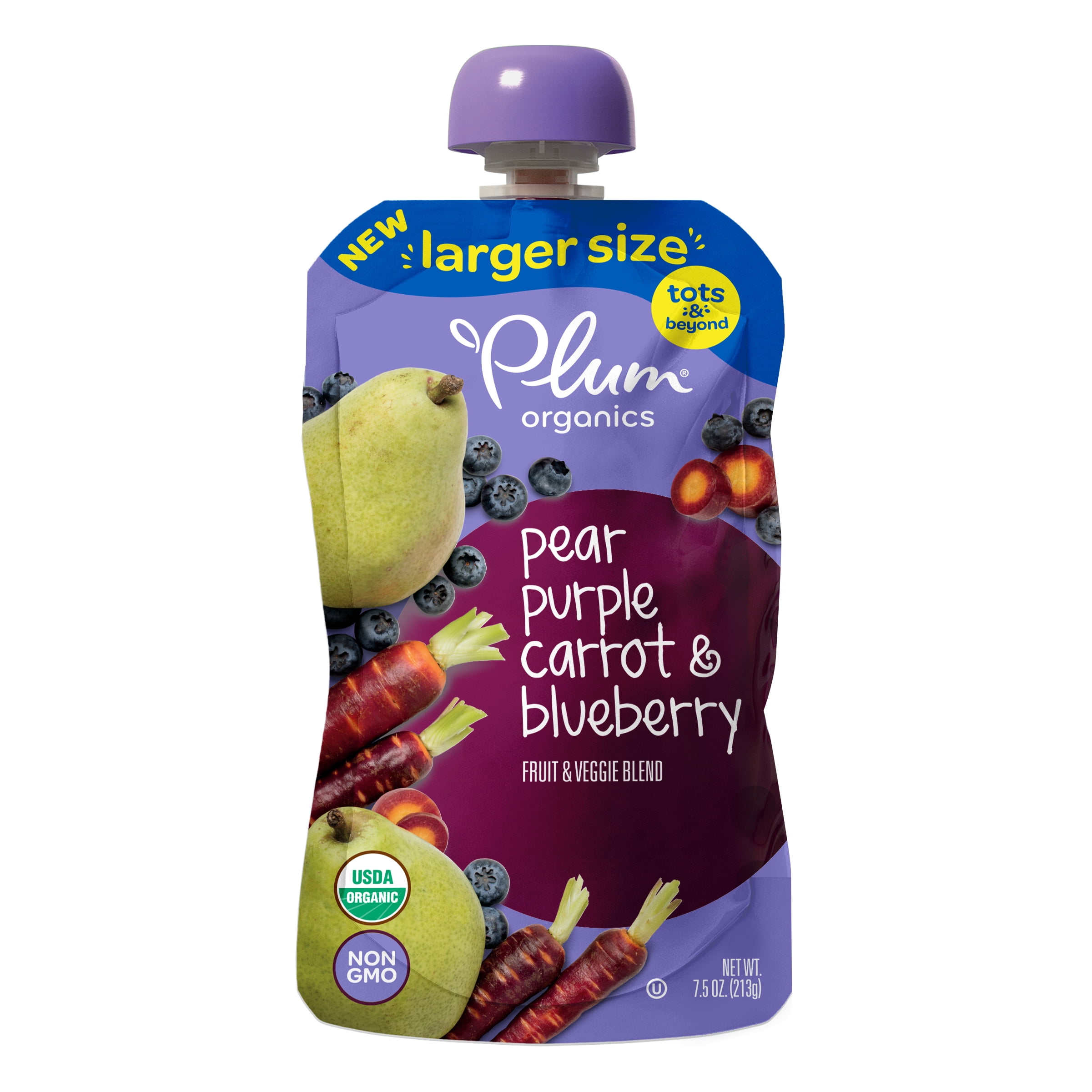 Plum Organics Tots & Beyond Organic Toddler Food Pouches: Pear, Purple Carrot, Blueberry - 7.5 oz