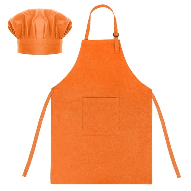 TOPTIE Cotton Canvas Kids Cooking Aprons and Chef Hat Set