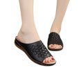 thumbnail image 2 of Wolfast Rhinestone Women's Carved Fish Mouth Thick Bottom Wedge Slippers,Black, 2 of 4