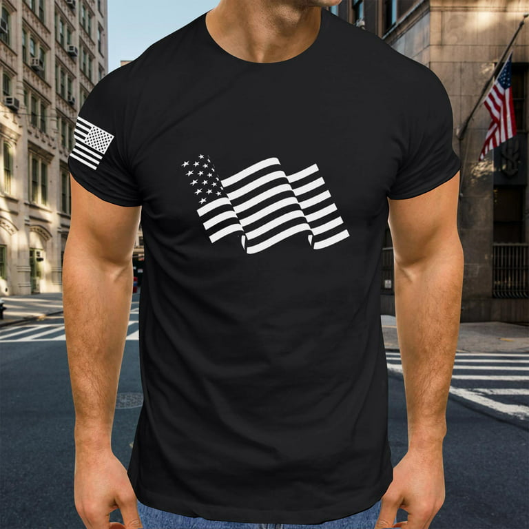 Men Tshirts Independence Day Flag Printed Spring Summer Leisure Sports  Comfortable Breathable Sweat Absorbing O-Neck Short Sleeve T-Shirt Mens  Simple
