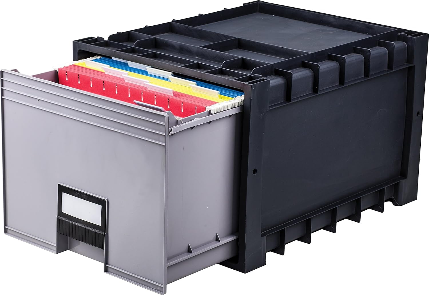 Hiraeth Zej Black Plastic Archive Storage Drawer, Letter Size, 18 Inch, Locking, Stackable Office File Organizer, 1 Unit