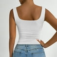 thumbnail image 4 of Byworldtasic Women's Sleeveless Square Neck Tank Top Ruched Slim Fit Basic Vest Tops, 4 of 4