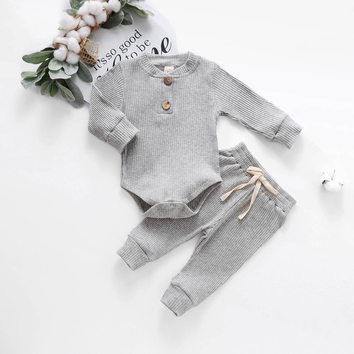 jaweiw Baby Girl Boy Fall Clothes 3 6 12 18 24 Months Outfits Long Sleeve Knitted Cotton Romper Pants Infant Winter Sets - image 4 of 9