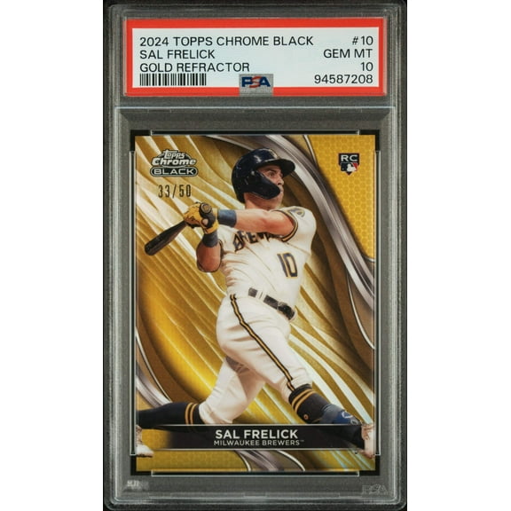 Graded 2024 Topps Chrome Black Sal Frelick #10 Gold Refractor #/50 Rookie RC Baseball Card PSA 10 Gem Mint