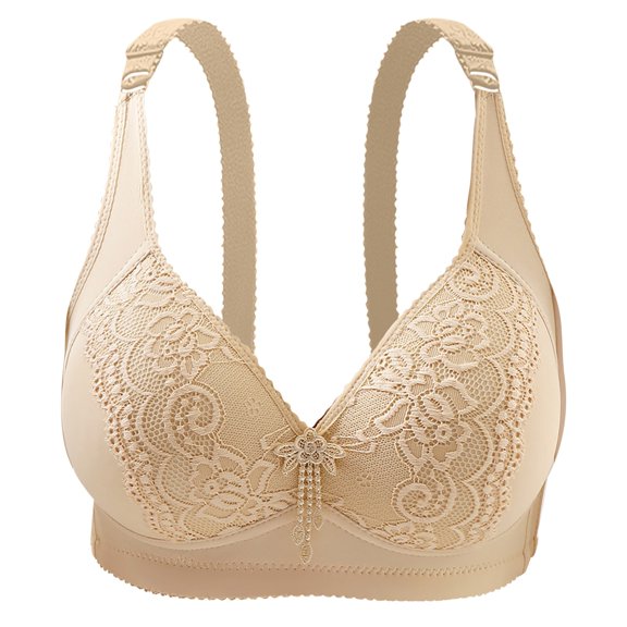 Daisy Bras for Women No Underwire Push Up Bralette Everyday Wear Soft Comfort Wire Free Full Support Bra (Beige,XL)