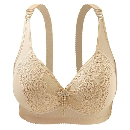 Mrat Women Athletic Bra Women s Middle Aged and Elderly Thin without Steel Ring Large Size and Comfortable Shoulder Strap with Pendant Bras Bras for Women No Underwire Push Up S-617 Beige Xl