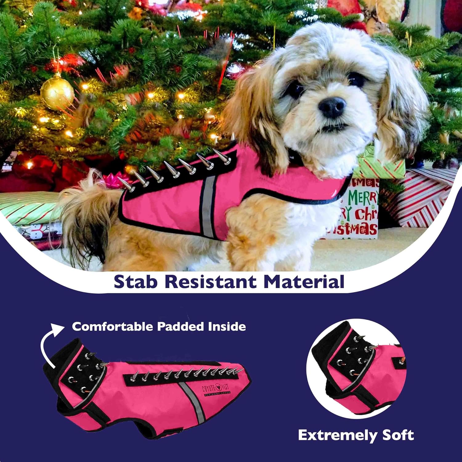 CoyoteVest SpikeVest (XS - Neon Pink)  Dog Harness Vest for Small Dogs, Reflective Dog Vest with Spikes to Shield Your pet from Coyotes, Raptor and Animal Attacks, Anti Hawk Vest, Made in USA