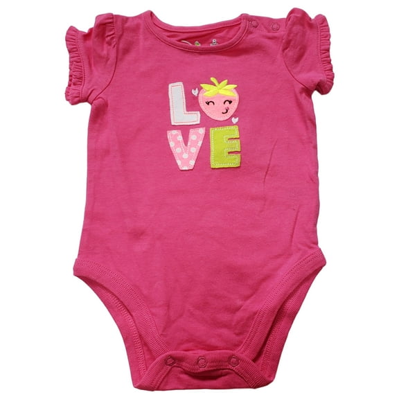 Infant Baby Girls Pink Strawberry Love Short Sleeve Cotton Romper Bodysuit 6M