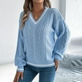 thumbnail image 6 of Busydd Womens Sweaters Fall V Neck Sweaters for Women Fashion Knit Cable Pullover Sweaters for Women, 6 of 8