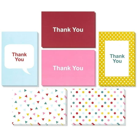 48 Assorted Pack Thank You Note Cards Bulk Box Set - Blank on the Inside - 6 Designs Including Polka Dot and Quote Bubble - Includes 48 Greeting Cards and Envelopes - 4 x 6