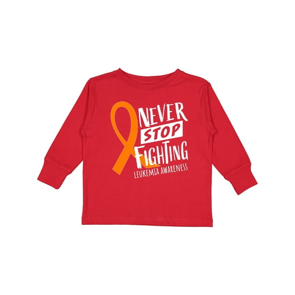 Inktastic Never Stop Fighting Leukemia Awareness Orange Ribbon Boys or Girls Long Sleeve Toddler T-Shirt