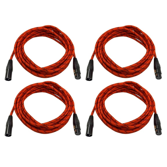 (4) Clutch 20' Red Braided Sure-Fit XLR Female to XLR Male Microphone / Speaker Cables Package