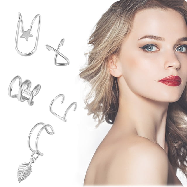 Up to 65% Off No Pierced Ear Clip Set 5 Piece Set Creative Alloy Earring Set Necklace Rings Earring Jewelry on Clearance