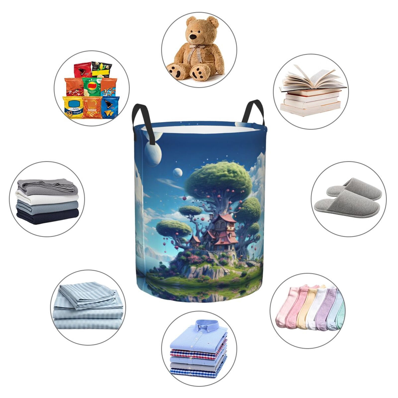 Large Laundry Basket with Handles - Fantasy Treehouse Planet Scene Kids Baby Dirty Clothes Laundry Hamper for Bedroom Aesthetic