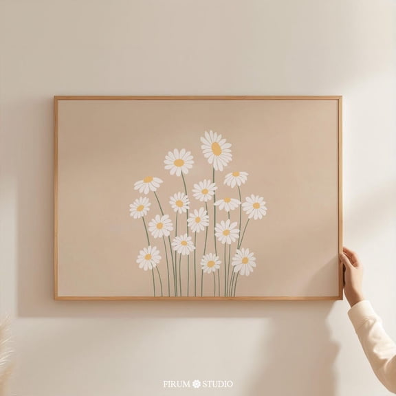 Cream Beige Daisy Print Wall Art, Neutral Cottagecore Decor, Light Bedroom Art, Above Bed Wall Art, Pastel Room Decor, UNFRAMED PAPER POSTER, Home Decor, Vintage Gift, Living Room Dercor