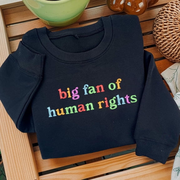 Embroidered Big Fan of Human Rights Minimalist Sweatshirt, No Human is Illegal Shirt, Radicalized by Basic Decency, Make America Kind Again