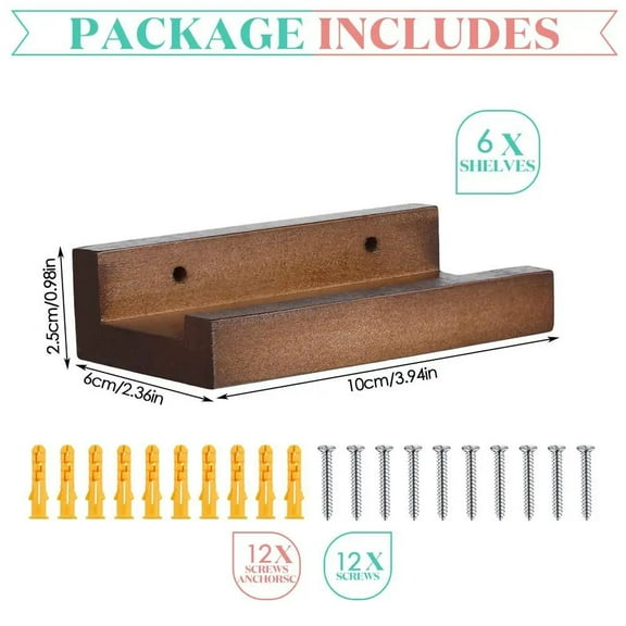 6PCS Wood Vinyl Record Shelf Wall Mount Small Wall Record Holder Display Shelf Vinyl Record Shelves Record Album Display Holder