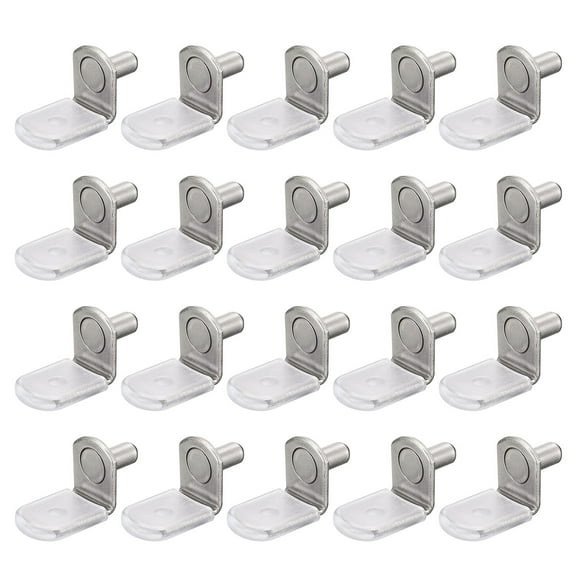Shelf Support Pegs, 40 Pack 5mm L-Shaped Shelf Pin with Rubber Sleeve, Silver Tone