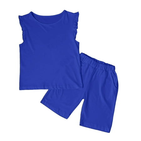 

TJAZFJPA Baby Girl Outfits Summer Top Outfits for Teen Kids Girls Child Sleeveless Solid T Shirt Girls Tops Ruffles Vest Shorts Set All White Party Outfits Cute Summer Outfits for Kids Girl