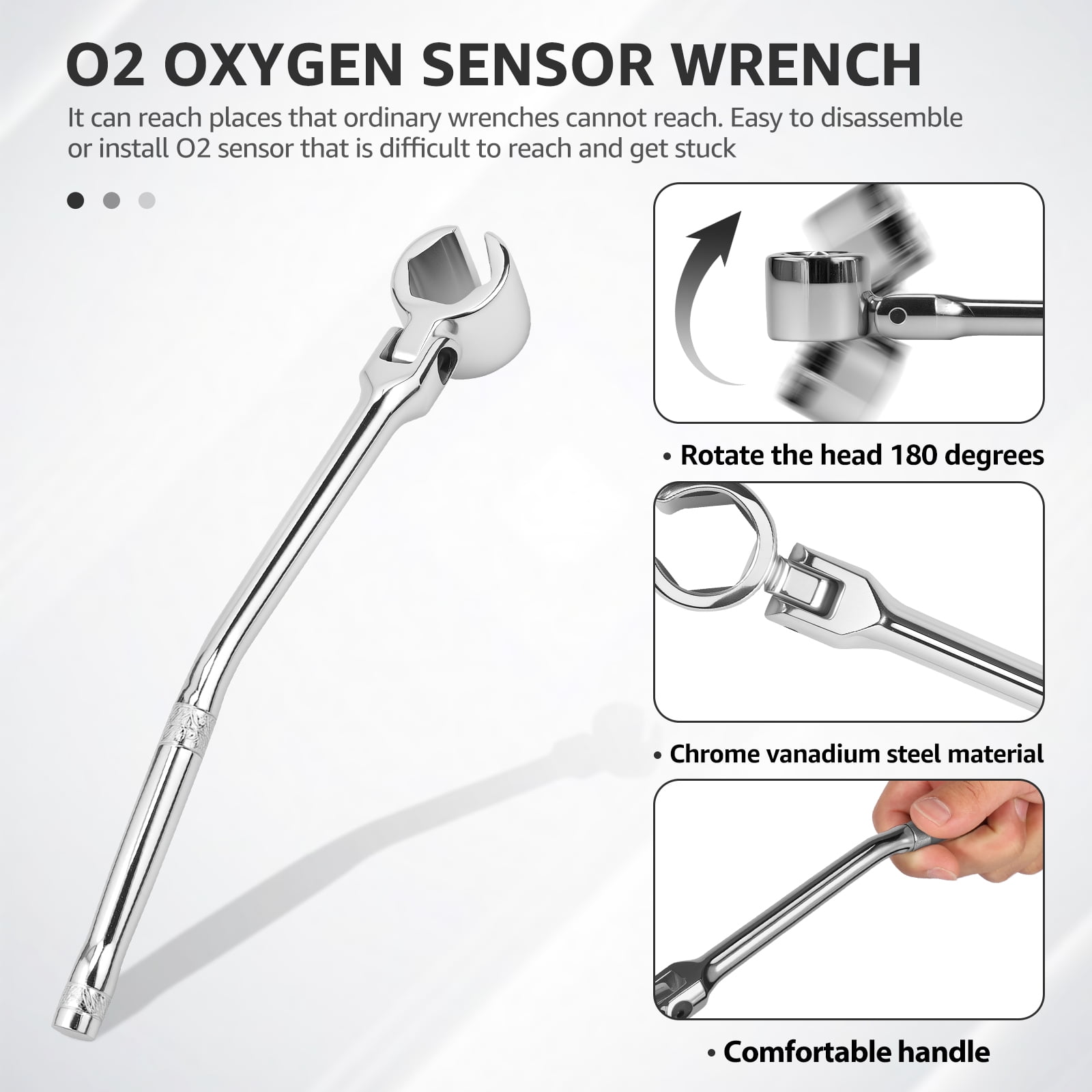 22mm O2 Oxygen Sensor Wrench Contour Handle Flexible Head Chrome Vanadium Steel Socket Tool (silver )