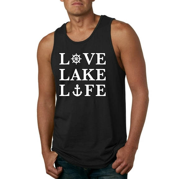 Wild Bobby, Anchor Wheels Love Lake Life, Men Graphic Tank Top, Black, Small